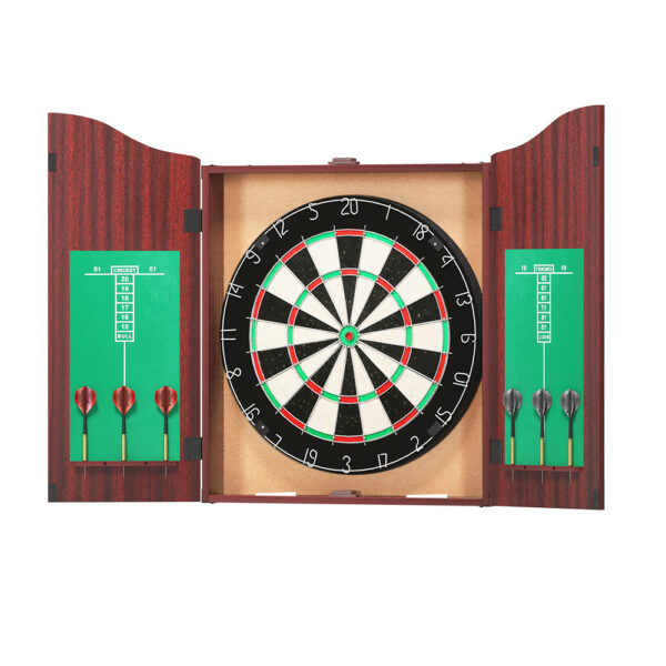 Dartboard Cabinet Set Sisal Fiber Steel Tip Darts Rotating Score Ring Game