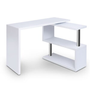 L Shape Computer Desk Rotatable Bookshelf White Durable Melamine Finish