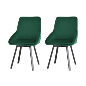 Velvet Dining Chairs Set of 2 Swivel Base High Resilience Foam Green 150kg