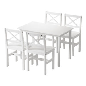 4 Seater Dining Set Table with 4 X Back Chairs White Pinewood Legs High Capacity