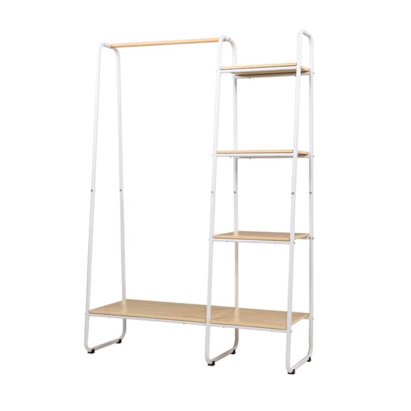 Stylish White Clothes Rack 150cm Metal Frame MDF Shelf Anti Slip Design