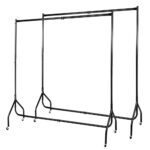 2X Metal Clothes Rack 6FT Rail Anti Slip Wheels 60kg Capacity Black