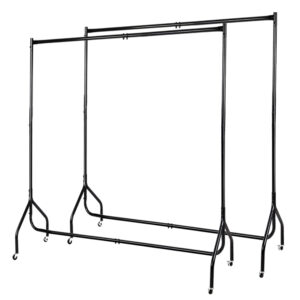 2X Metal Clothes Rack 6FT Rail Anti Slip Wheels 60kg Capacity Black