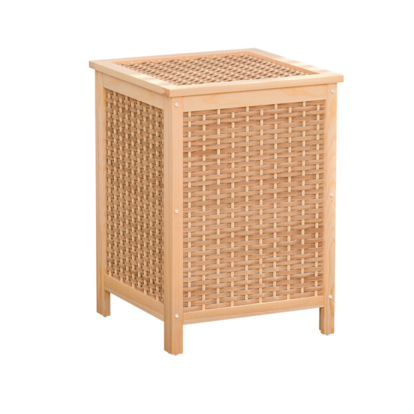 Wooden Laundry Hamper Pine Weaved Detachable Lid Storage Organiser 38x38x55cm