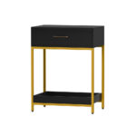 Contemporary Bedside Table Nightstand Storage Shelf Metal Frame Black Gold