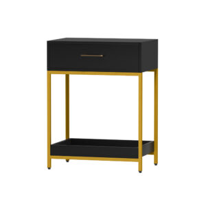 Contemporary Bedside Table Nightstand Storage Shelf Metal Frame Black Gold