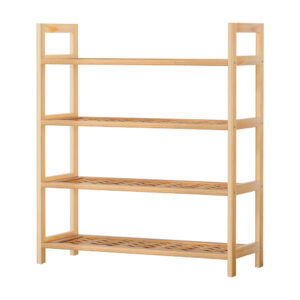 4 Tier Shoe Rack Solid Wood Weaved Shelves Storage 12 Pairs Pine Frame Organizer