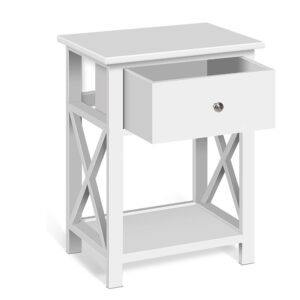 Retro Bedside Table Solid Wood 1 Drawer Shelf Storage White 40x30x54cm