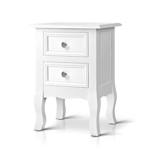 French Provincial Bedside Table 2 Drawers White Curved Legs Eco Friendly