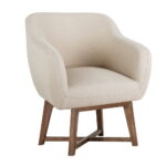 Accent Armchair Beige Fabric Cushioned Rubber Wood Base Modern Lounge Chair