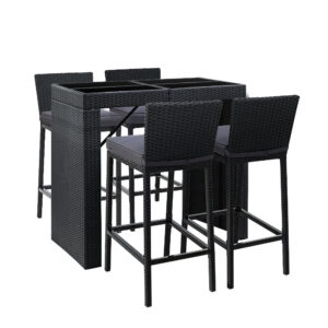 Rattan Outdoor Bar Set 4 Seater Table Stools Cushioned Patio Furniture Weatherproof