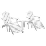 Adirondack Chair Set Wooden Outdoor Sun Lounge with Table UV Resistant White