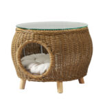 Wicker Side Table 2 in 1 Coffee Pet Bed Indoor Outdoor Furniture Weatherproof