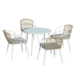 5pc Outdoor Dining Set Aluminium Frame 4 Seater Handwoven Rope UV Resistant