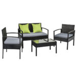 4 Seater Rattan Sofa Set Outdoor Lounge Wicker Table Chairs Cushions Black Patio