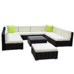 10PC Wicker Outdoor Sofa Set UV Resistant Cushioned Patio Lounge Beige/Black