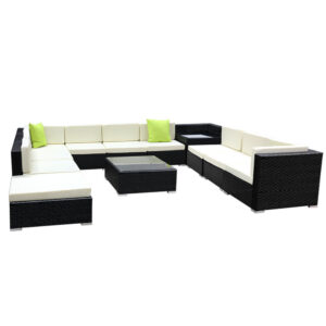 Outdoor Wicker Sofa Lounge Set 12PC UV Resistant with Storage Cover Beige