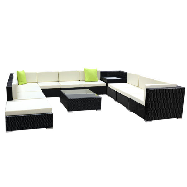 12PC Wicker Outdoor Sofa Set UV Resistant Aluminium Frame Beige Cushions