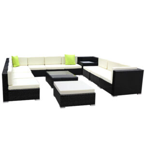 Outdoor Wicker Sofa Set 13PC UV Resistant Cushioned Lounge with Storage Cover