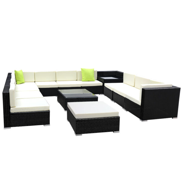 13PC Wicker Outdoor Furniture Set UV Resistant Sofa Lounge Beige Cushions