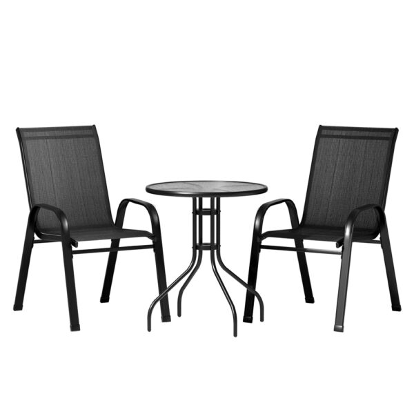 3PC Outdoor Bistro Set Stackable Chairs Table Weather Resistant Patio Furniture