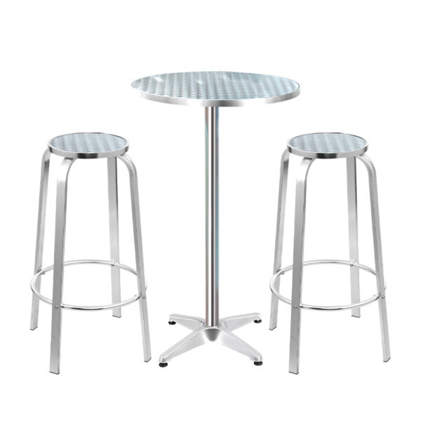 3PC Outdoor Bistro Set Adjustable Bar Table Stools Aluminium Cafe Round 70 110cm