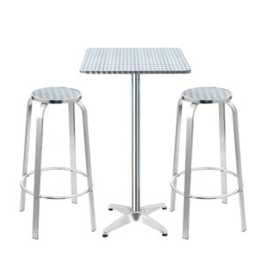 3PC Outdoor Bistro Set Adjustable Bar Table Stools Aluminium Cafe Square 70 110cm