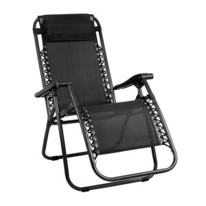 Outdoor Recliner Chair Zero Gravity 150kg Capacity Adjustable 166° Black Mesh