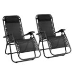 Zero Gravity Recliner Chairs Set of 2 Adjustable 150kg Capacity Folding Black