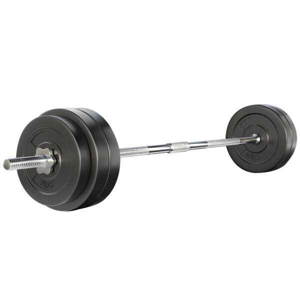 Barbell Set 58KG Rubber Plates Chrome Bar Home Gym Fitness 168cm 150kg Capacity