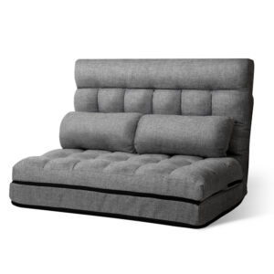 Lounge Sofa Bed 2 Seater Adjustable Folding Floor Fabric Grey Comfort Foam