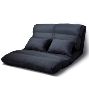 Lounge Sofa Bed 5 Position Adjustable Recliner Suede Foldable Charcoal