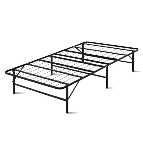 King Single Metal Folding Bed Frame 150kg Capacity 203x107x36cm with Storage