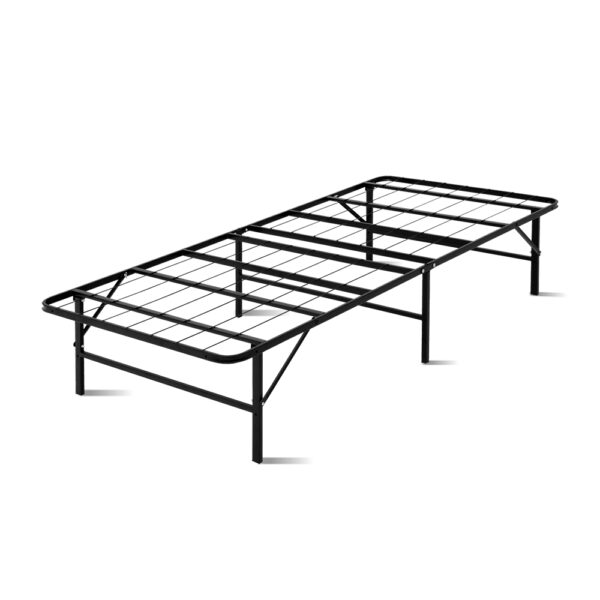 Folding Bed Frame Single Metal Base 150kg Capacity Extra Storage Space Black