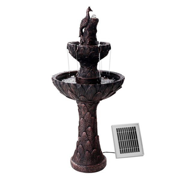 Solar Fountain 3 Tier Peacock Design 106cm Polyresin Solar Powered Water Pump