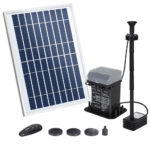 Solar Pond Pump 270L/H Flow 5.2FT Lift LED Lights Adjustable Height Remote Control