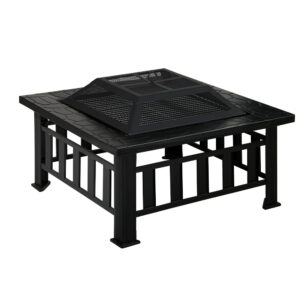 2 in 1 Outdoor Fire Pit BBQ Grill Table 81cm Steel Wood Burning Fireplace Patio