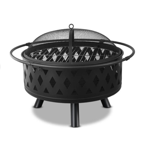 32 Outdoor Fire Pit BBQ Grill Portable Charcoal Fireplace Safety Ring Mesh Dome