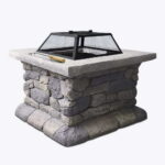 Outdoor Fire Pit Table Faux Stone Charcoal Heater Large Capacity Mesh Dome 55cm