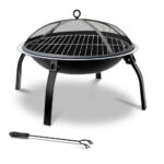 Portable Fire Pit 22 Foldable Steel Outdoor Camping BBQ Heat Resistant Grill