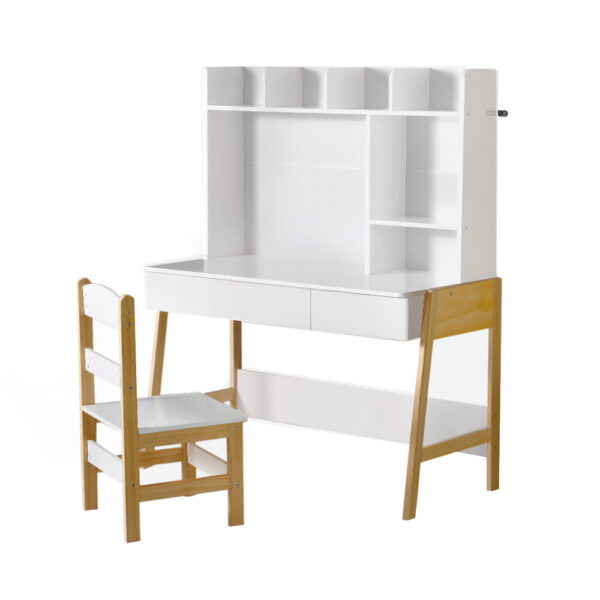 Kids Study Play Table Chair Set MDF Pine Wood Storage Desk Child Furniture White