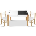 Kids Activity Table Chair Set Chalkboard Desk Storage Pine MDF White Natural