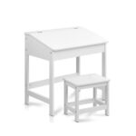 Kids Lift Top Desk Stool Set Children Writing Table with Storage White MDF