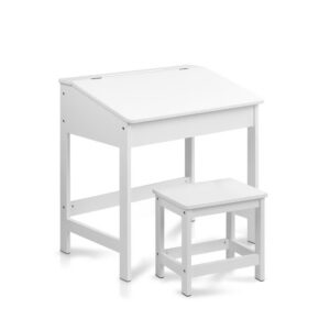 Kids Lift Top Desk Stool Set Children Writing Table with Storage White MDF