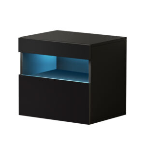 Modern LED Bedside Table 16 Colors Light 1 Drawer Shelf High Gloss Black 48cm