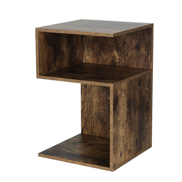 Bedside Table S Shaped 2 Shelves Storage Nightstand Rustic Oak Easy Assemble