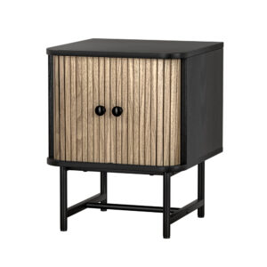 Bedside Table Nightstand Sliding Doors Storage Metal Legs Black Pine 40x39x49cm