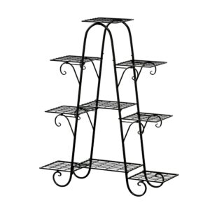 9 Tier Metal Plant Stand Indoor Outdoor 10KG Per Tier Space Saving Black 100x30x120cm