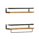 2x Pine Wood Floating Shelves 15kg Capacity Removable Towel Bar DIY Wall Mount