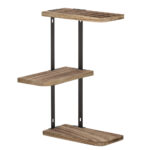 Floating Wall Shelves 3 Tier Corner Display Rack Paulownia Wood Black Metal